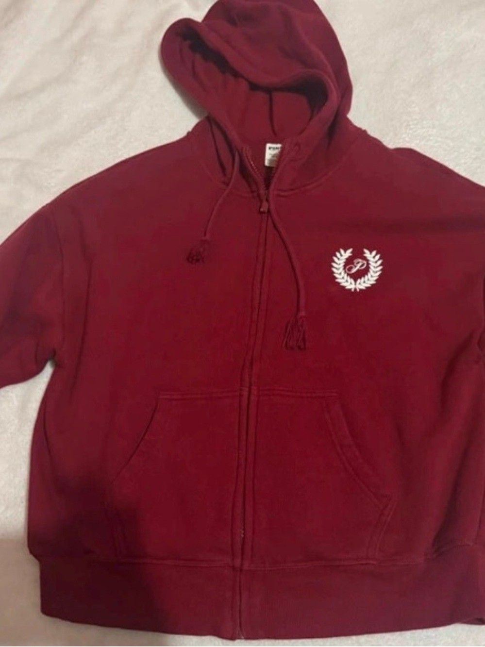 PINK Victoria's Secret Burgundy Zip-Up Hoodie with Laurel Emblem